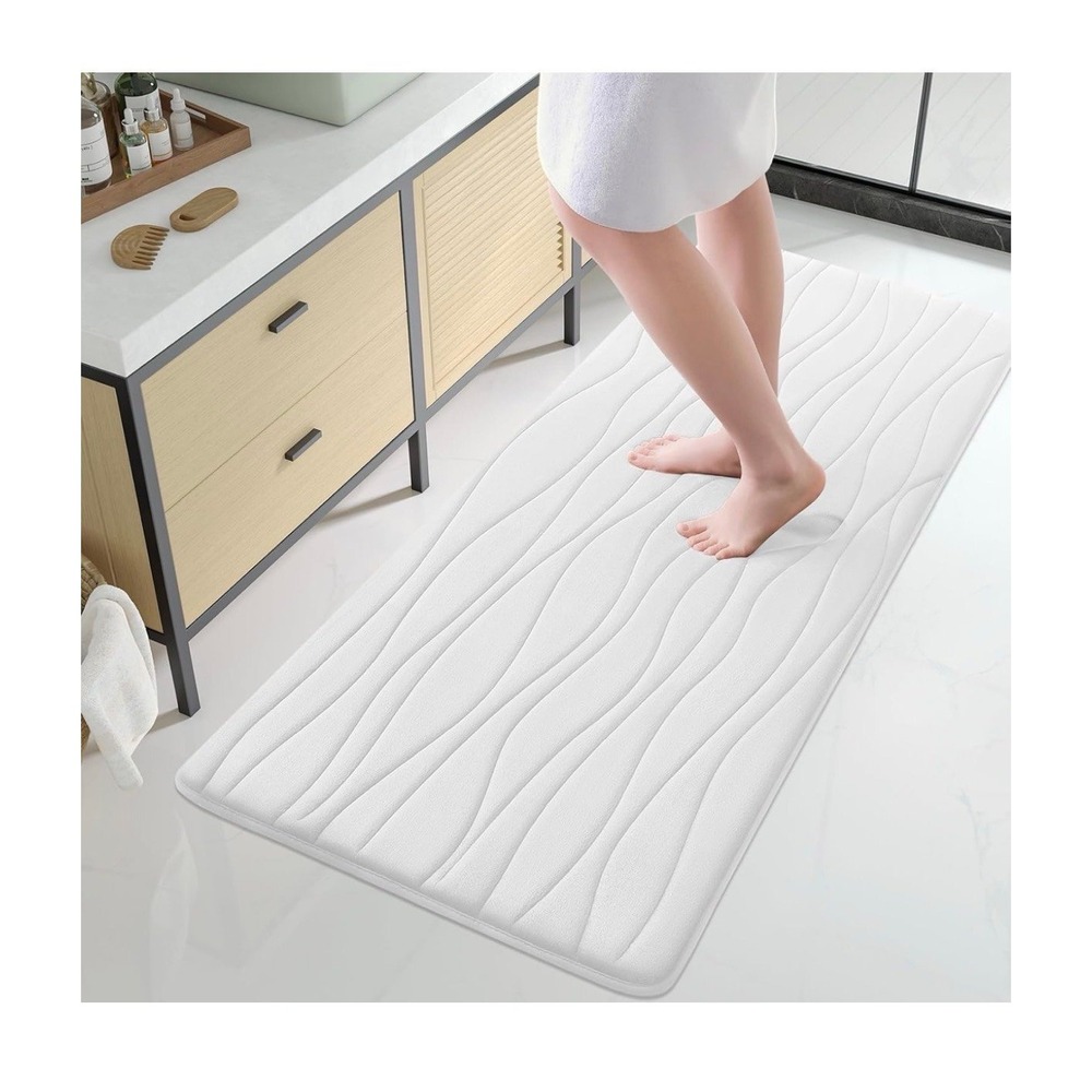 Buganda Memory Foam Bathroom Rug Mat 59x24. White